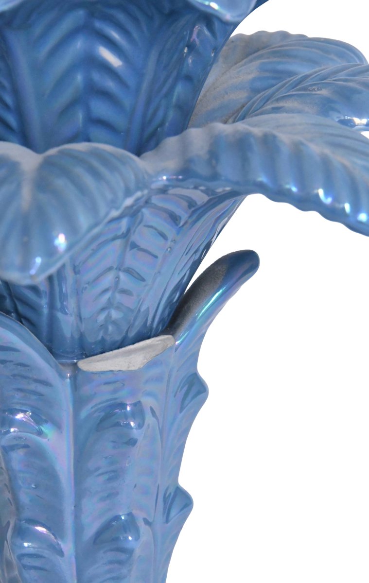 Lampe en céramique bleu nacrée en forme d'un palmier dans le style de Tommaso Barbi -photo-2