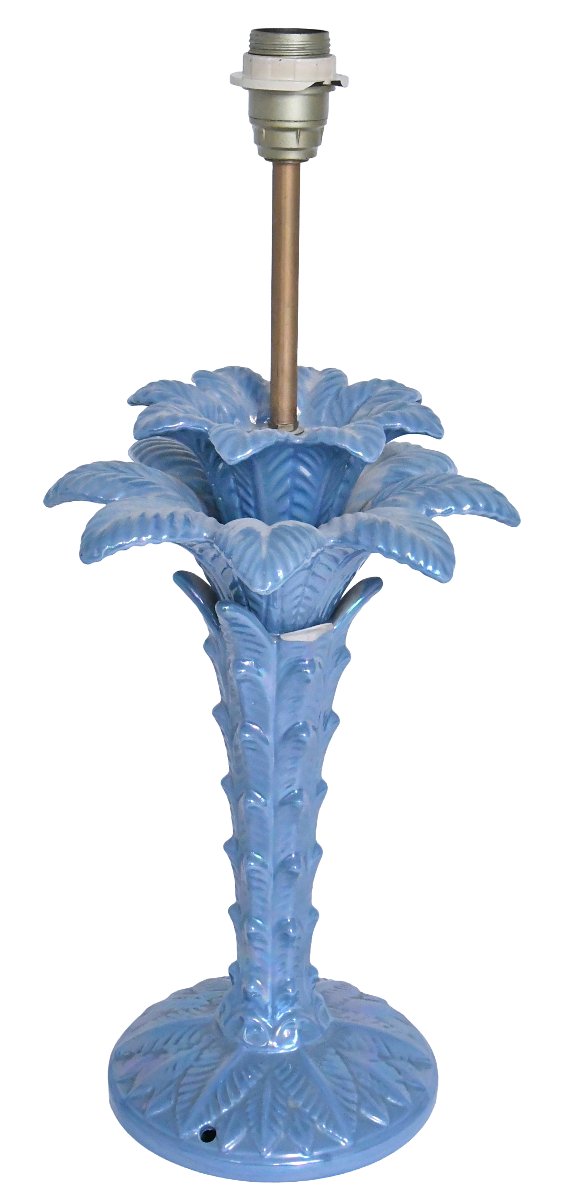 Lampe en céramique bleu nacrée en forme d'un palmier dans le style de Tommaso Barbi -photo-3