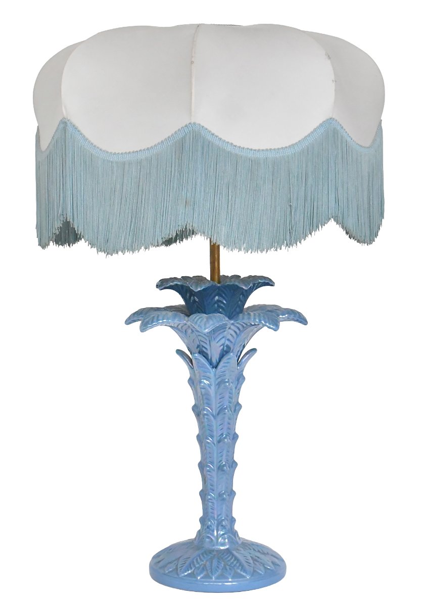 Lampe en céramique bleu nacrée en forme d'un palmier dans le style de Tommaso Barbi 