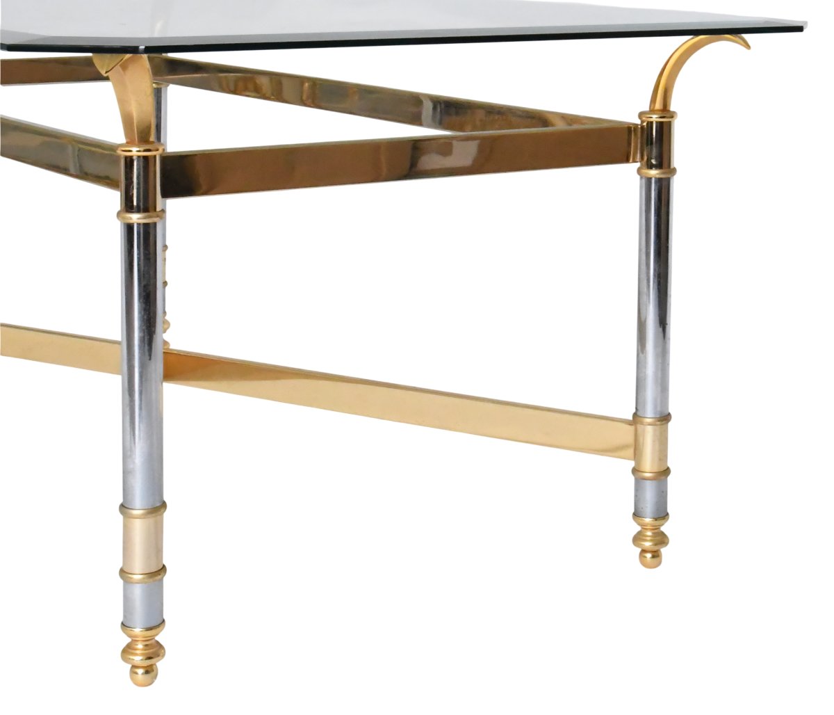 Vintage Brass And Chrome Metal Coffee Table -photo-2