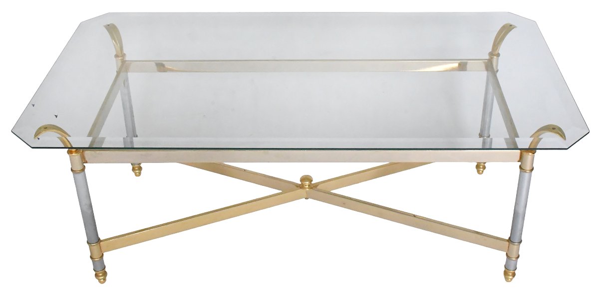 Vintage Brass And Chrome Metal Coffee Table -photo-3