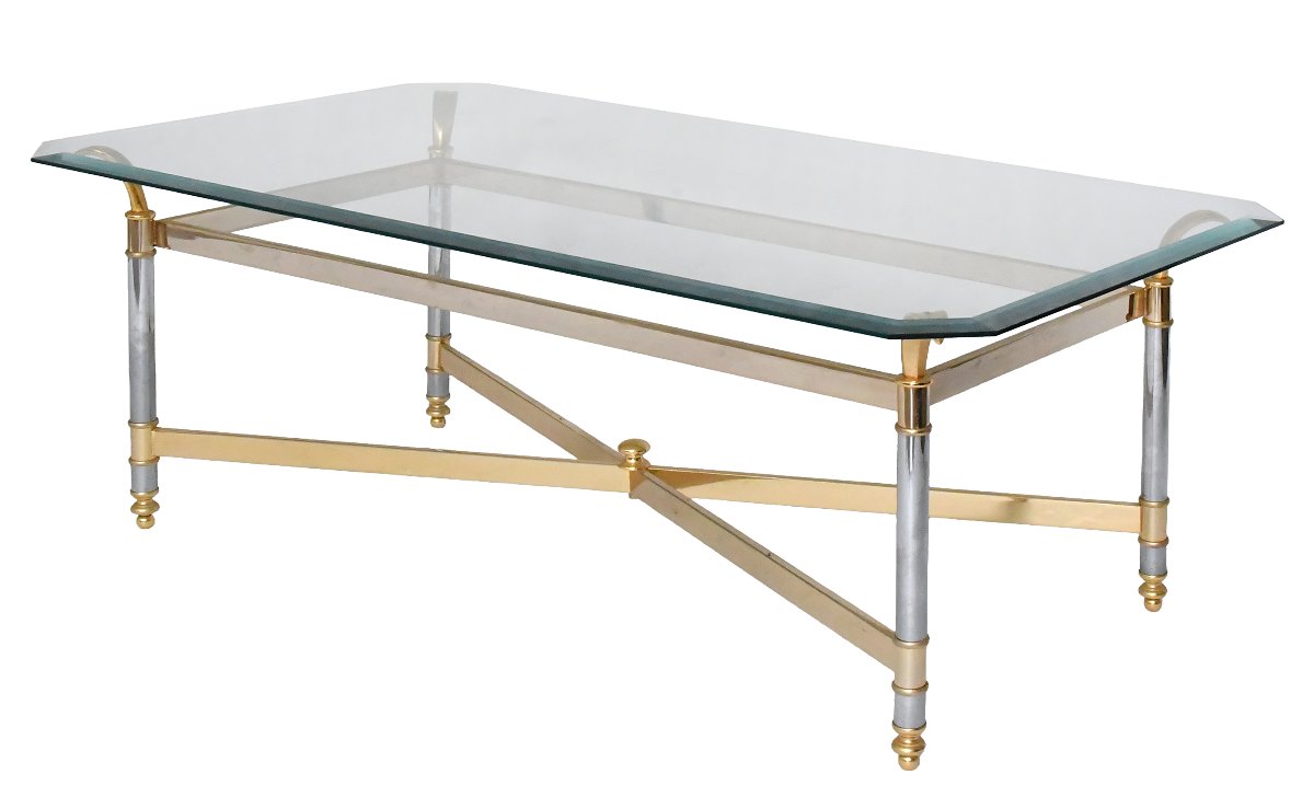 Vintage Brass And Chrome Metal Coffee Table 