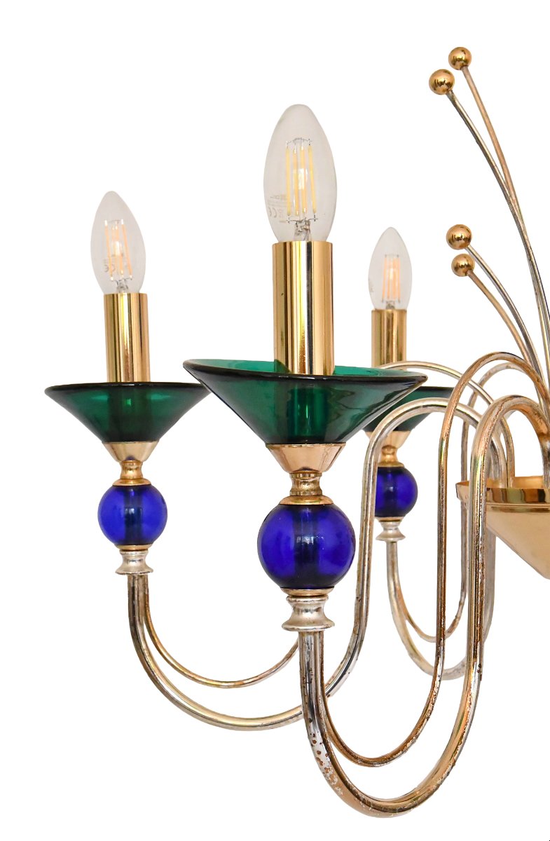 Six-arm Chandelier Made Of Multicolored Murano Art Glass In The Style Of Gio Ponti -photo-2
