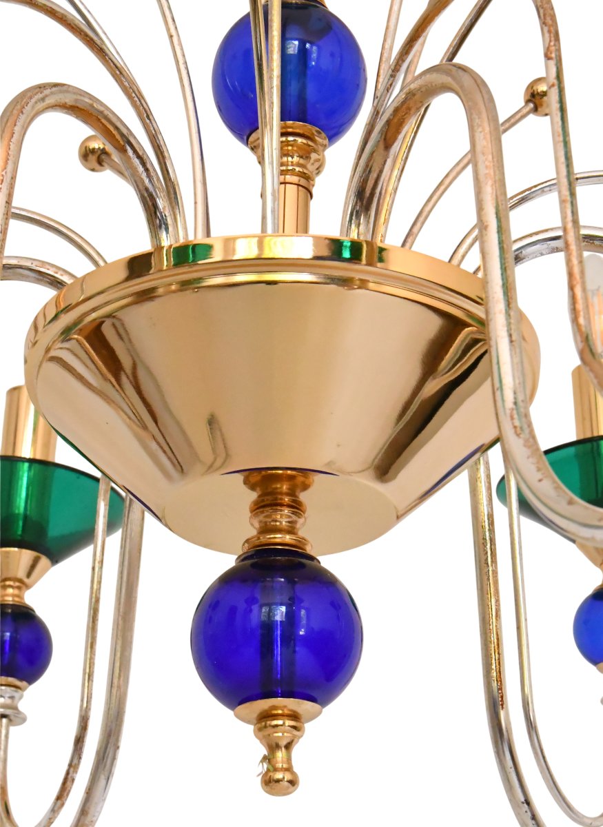 Six-arm Chandelier Made Of Multicolored Murano Art Glass In The Style Of Gio Ponti -photo-3