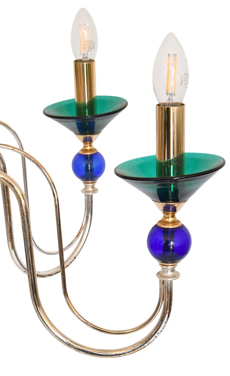 Six-arm Chandelier Made Of Multicolored Murano Art Glass In The Style Of Gio Ponti -photo-4