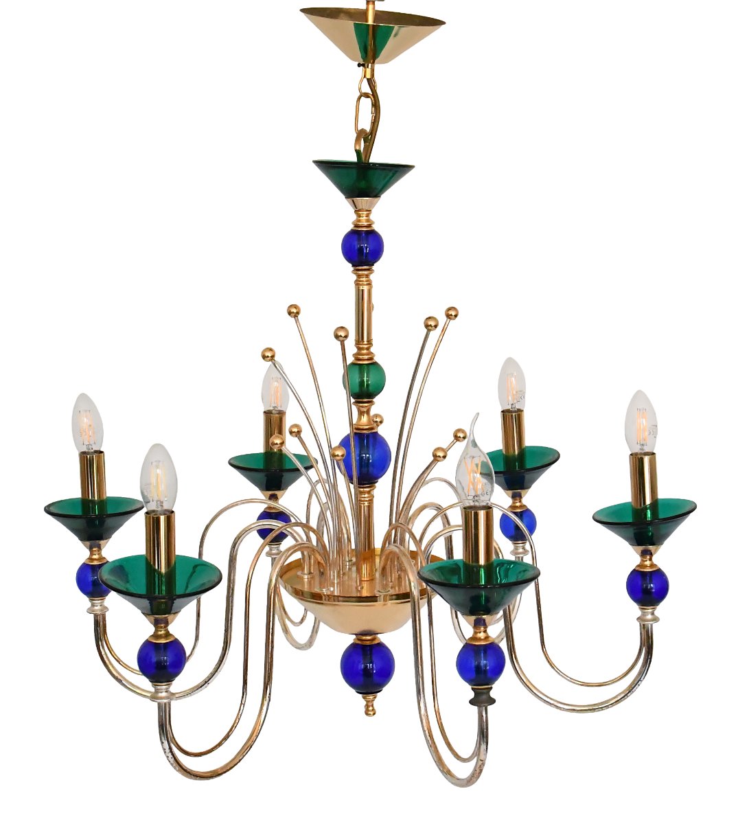 Six-arm Chandelier Made Of Multicolored Murano Art Glass In The Style Of Gio Ponti -photo-1