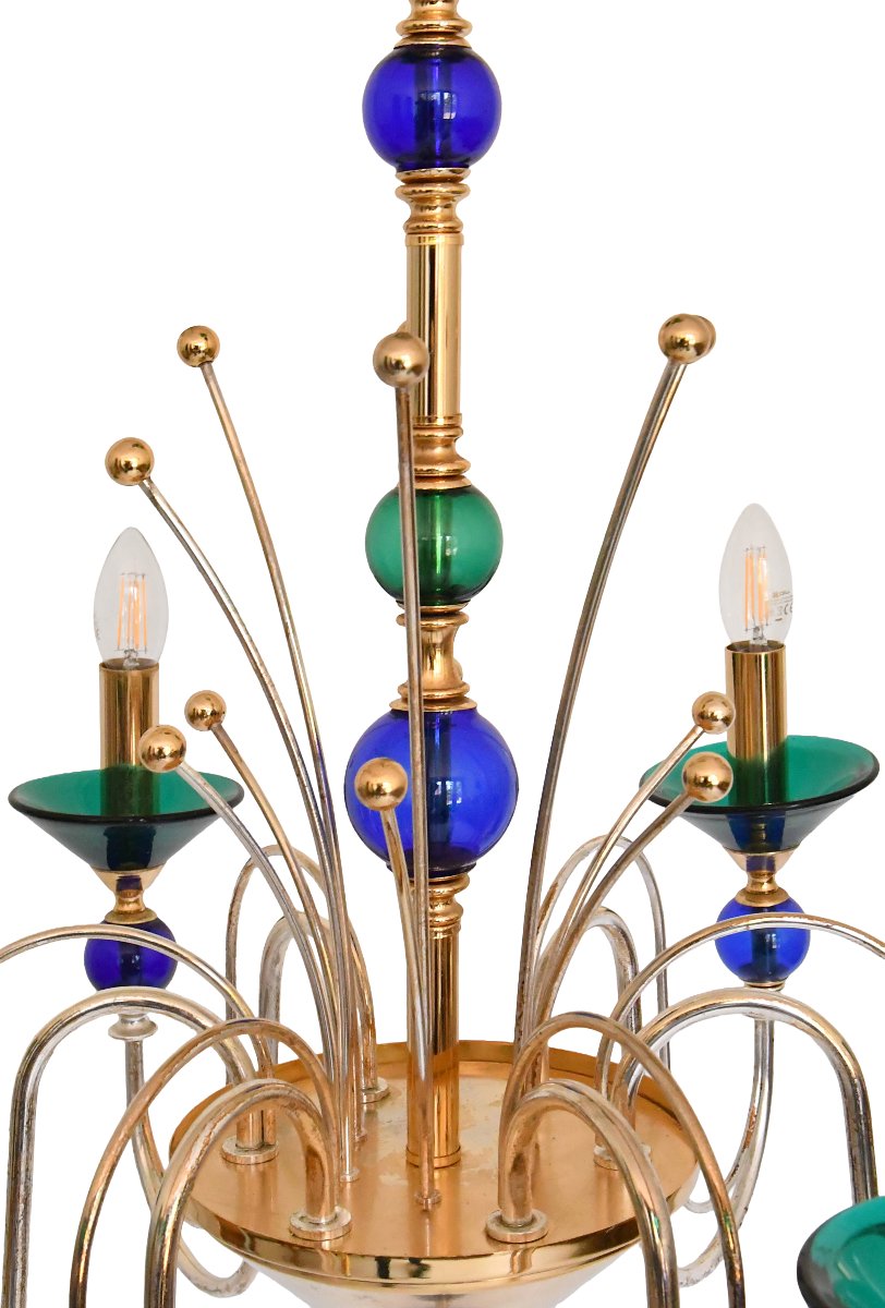 Six-arm Chandelier Made Of Multicolored Murano Art Glass In The Style Of Gio Ponti -photo-2