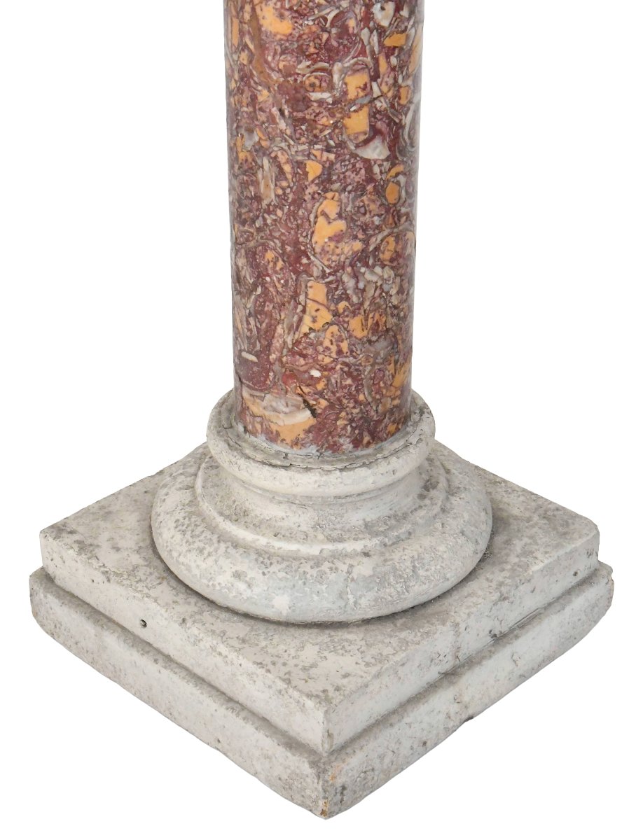Pair Of Columns Made Of Brocatelle Marble And Stone With Corinthian Capitals-photo-3