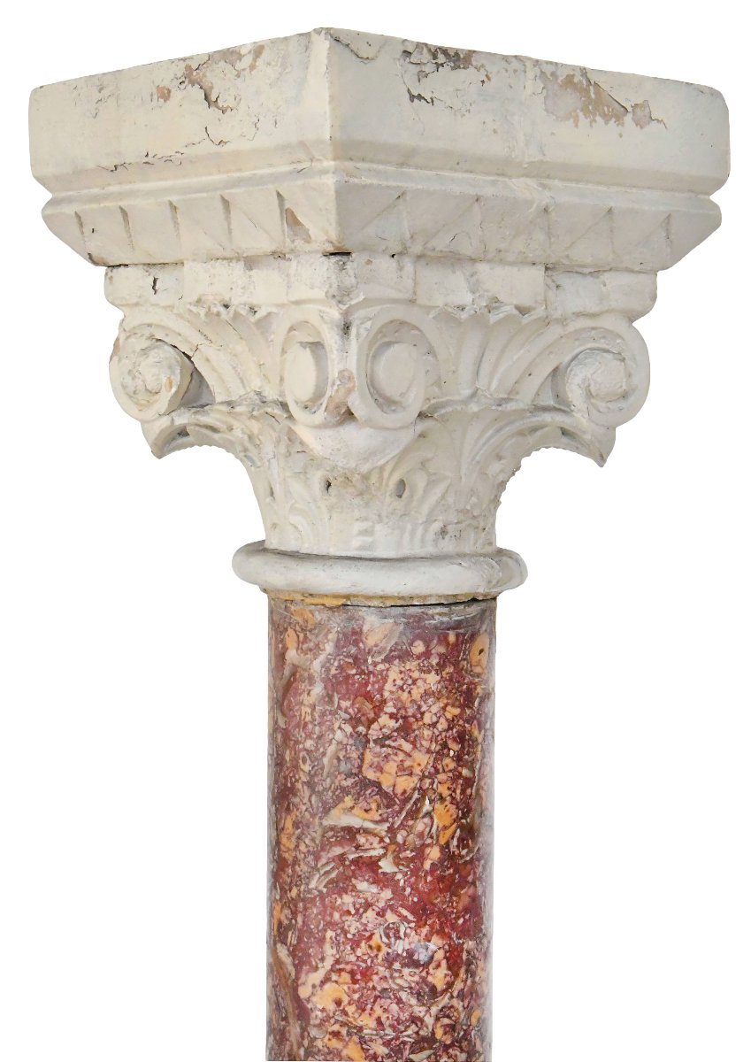Pair Of Columns Made Of Brocatelle Marble And Stone With Corinthian Capitals-photo-4