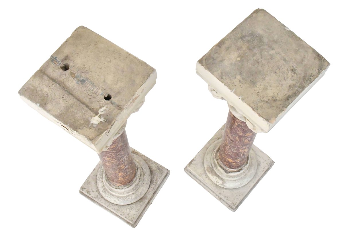 Pair Of Columns Made Of Brocatelle Marble And Stone With Corinthian Capitals-photo-3