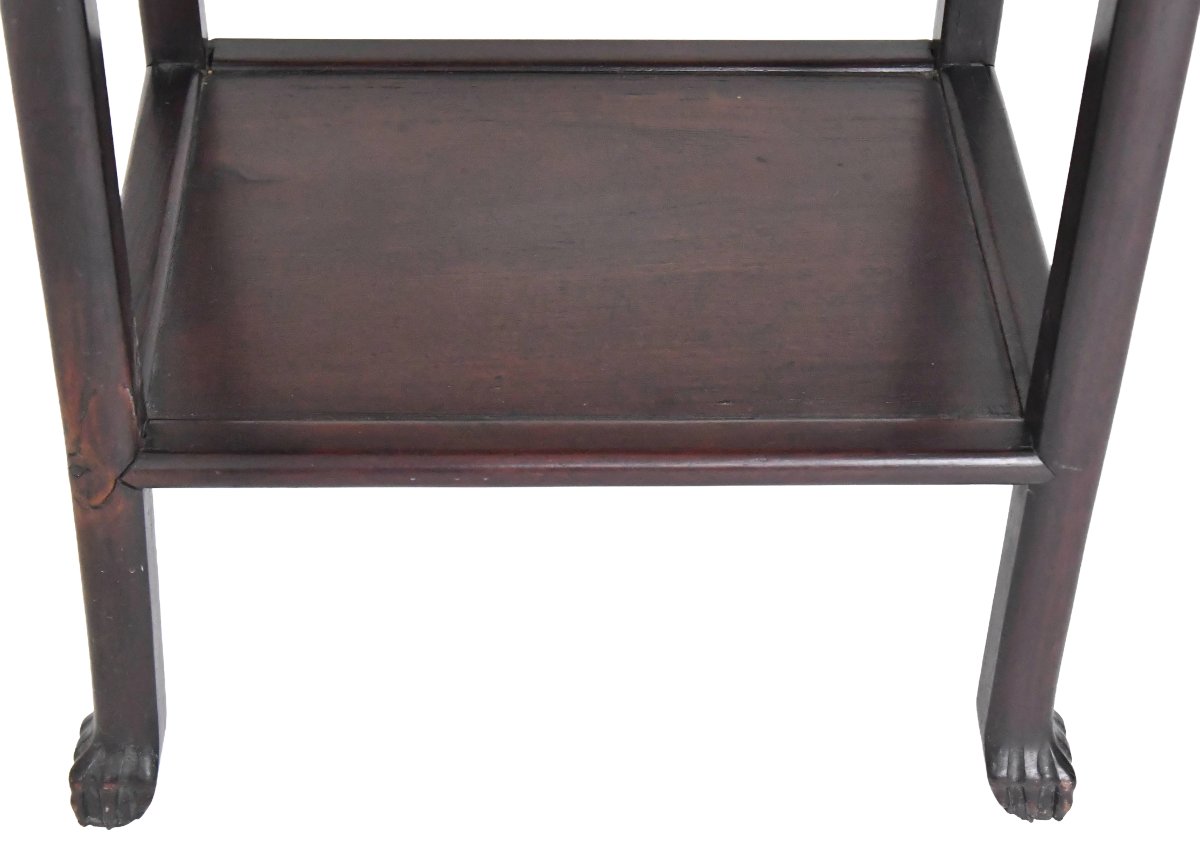 Table d'appoint Chine en bois sculptée et marbre -photo-2