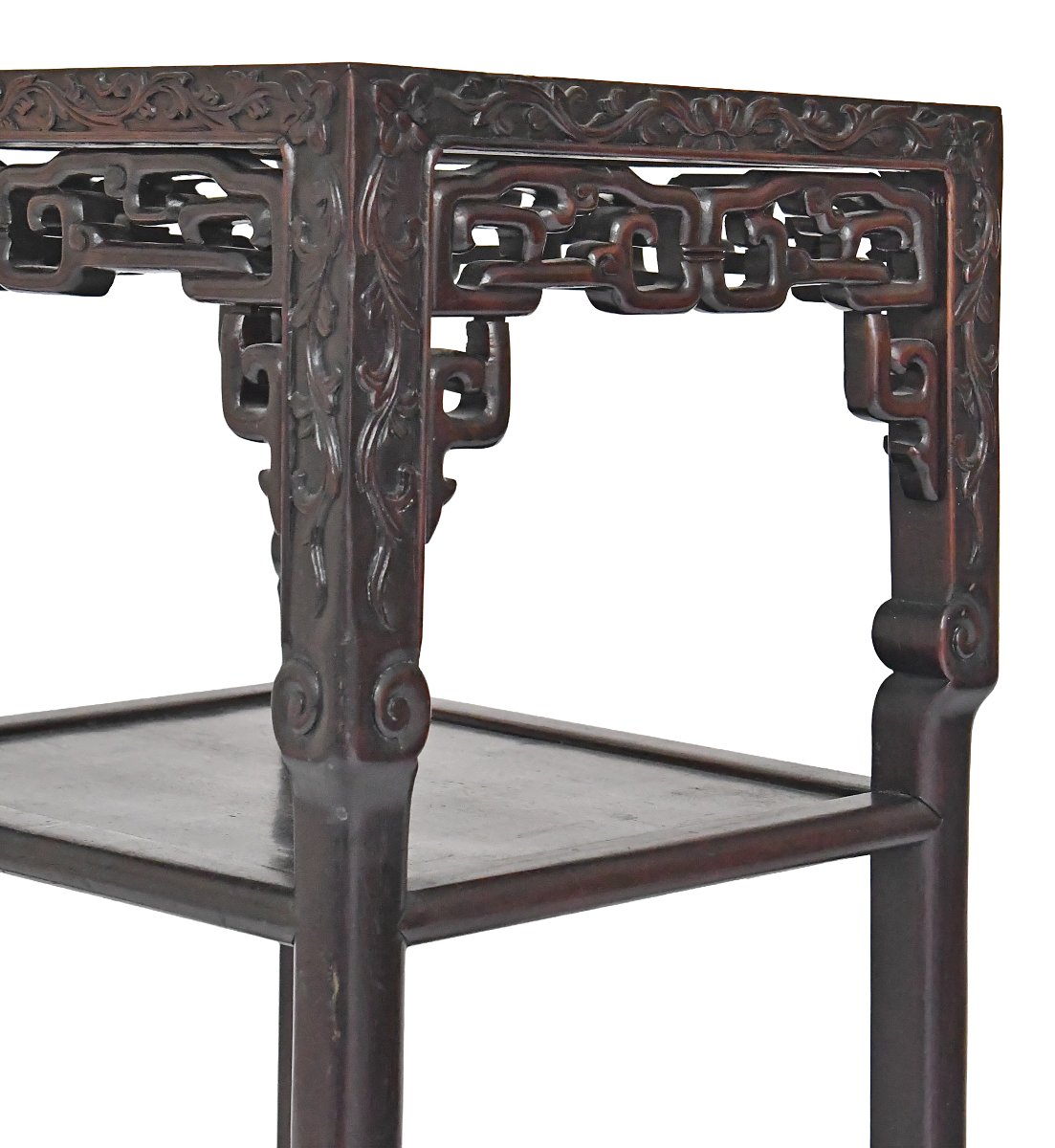 Table d'appoint Chine en bois sculptée et marbre -photo-4