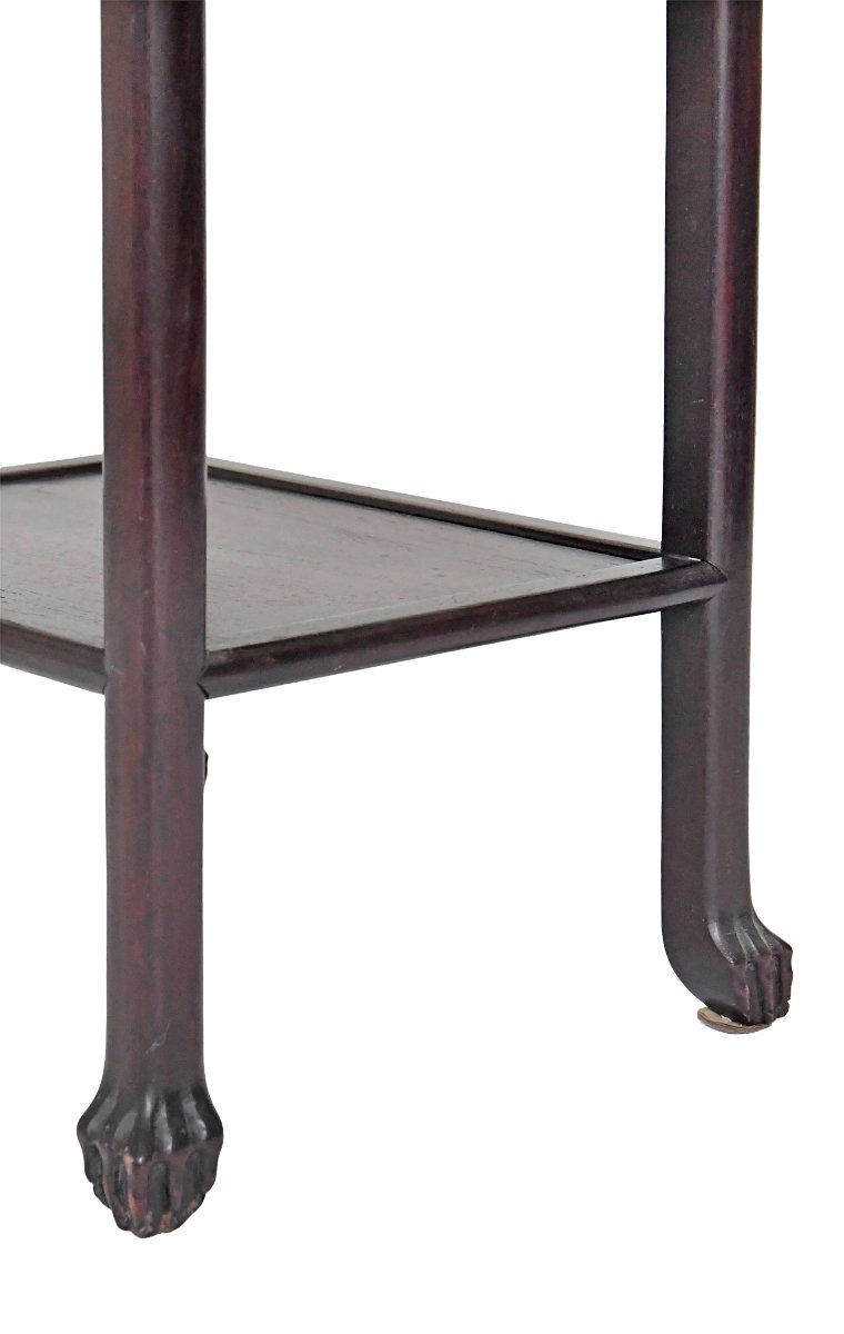 Table d'appoint Chine en bois sculptée et marbre -photo-8
