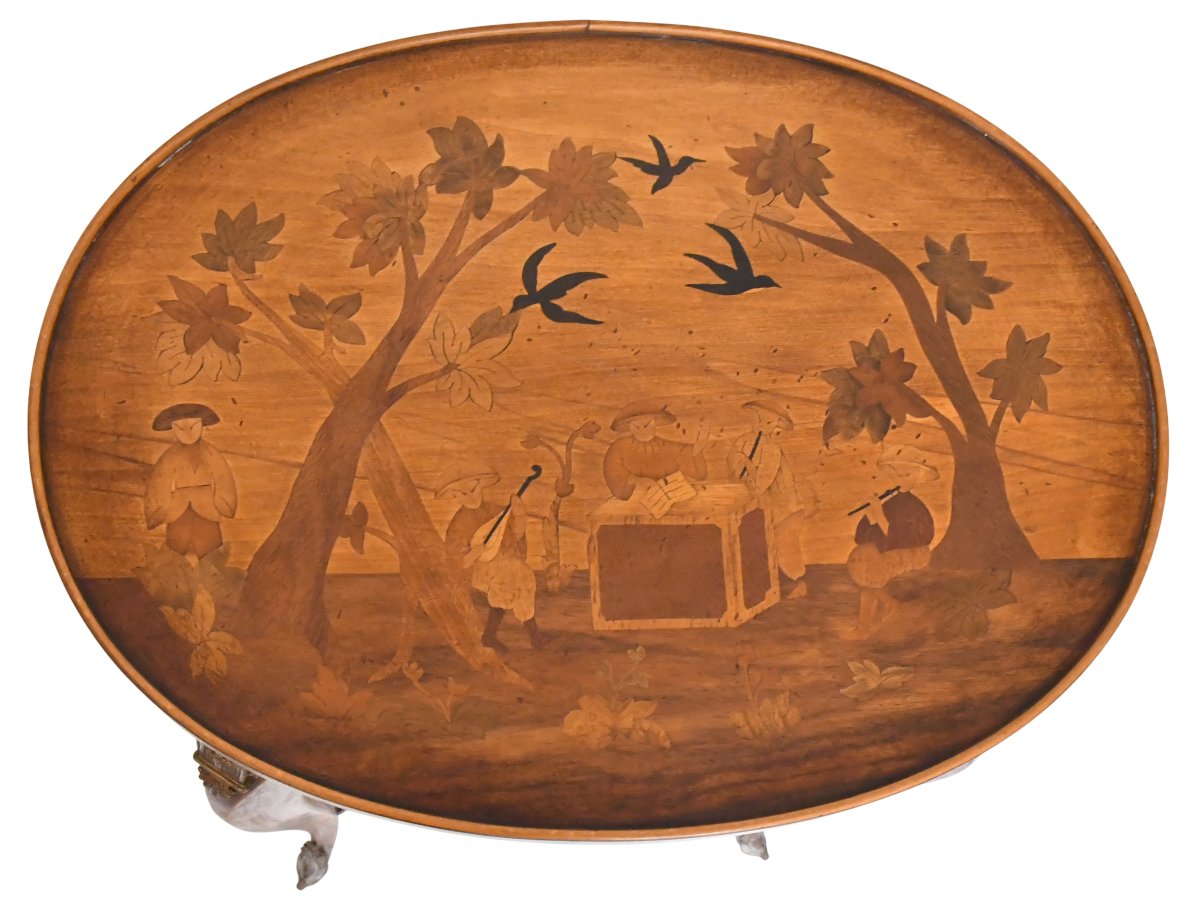 Pair Of Transition-style Nightstands With Marquetry, In The Style Of Charles Topino-photo-4