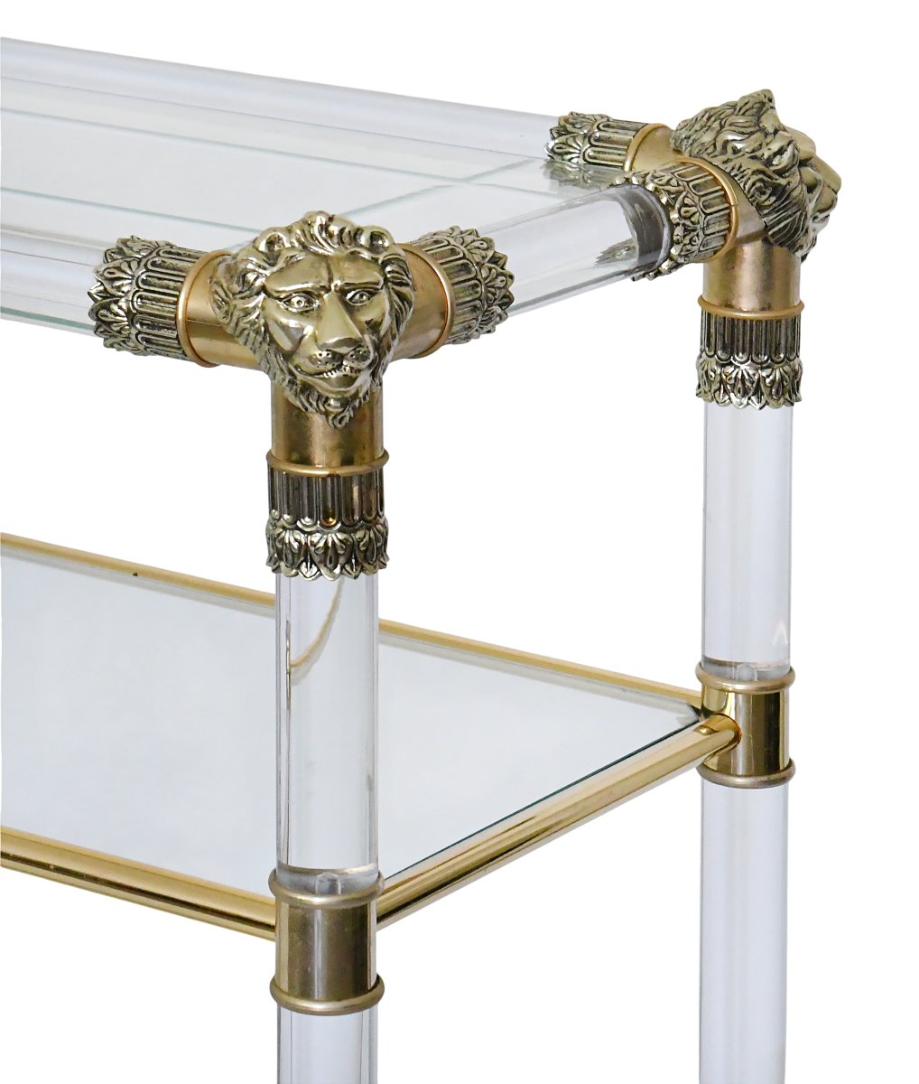 Three-tiered Plexiglas Console Table In The Hollywood Regency Style-photo-2