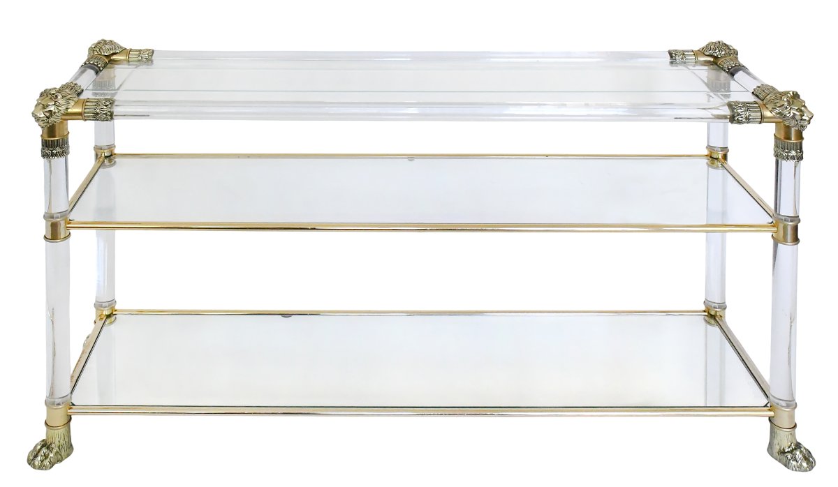 Three-tiered Plexiglas Console Table In The Hollywood Regency Style-photo-2