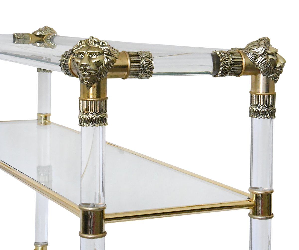Three-tiered Plexiglas Console Table In The Hollywood Regency Style-photo-5