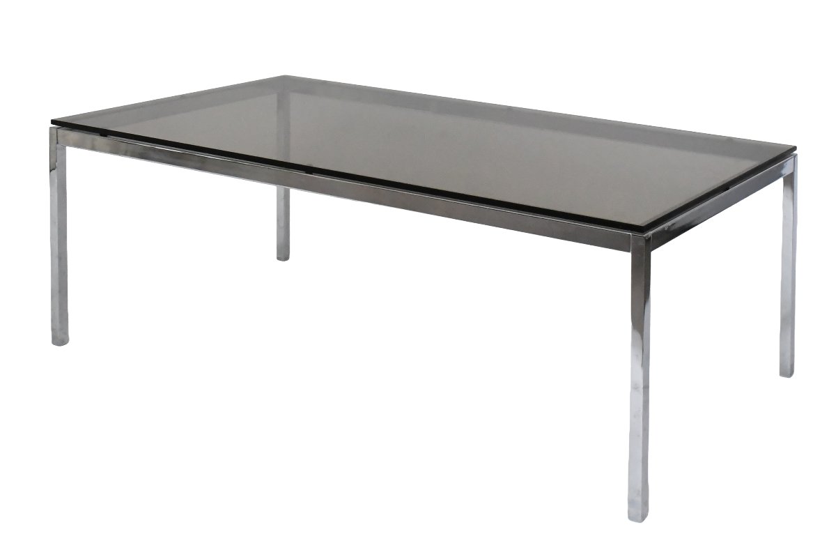 Table basse en acier chromé et verre attribué à Florence Knoll  