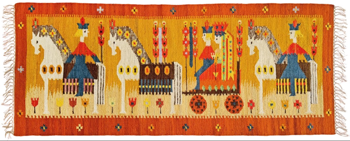 Tapisserie vintage polonaise "Wesele" (Le Mariage) conçu par l'artiste Maria Domanska