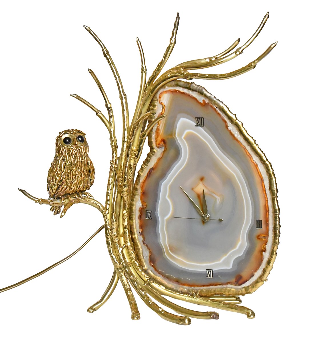  Pendule lumineuse en laiton doré et une tranche d'agate attribué à Richard et Isabelle Faure