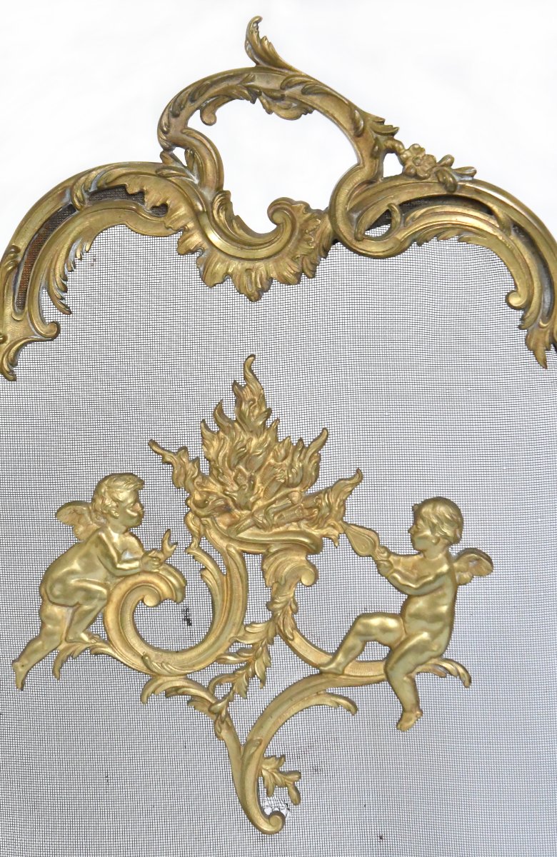 Écran de cheminée en bronze ciselé et doré de style Louis XV -photo-2