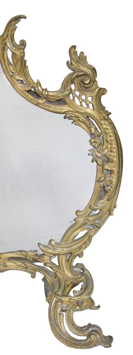 Écran de cheminée en bronze ciselé et doré de style Louis XV -photo-3