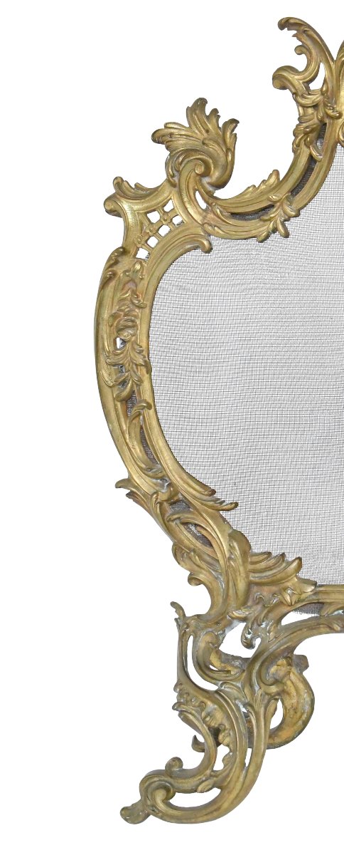 Écran de cheminée en bronze ciselé et doré de style Louis XV -photo-4