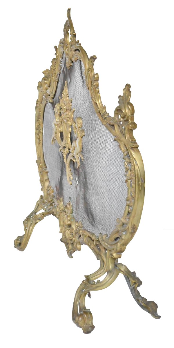 Écran de cheminée en bronze ciselé et doré de style Louis XV -photo-1