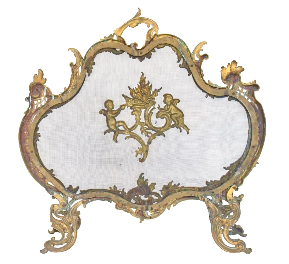 Écran de cheminée en bronze ciselé et doré de style Louis XV -photo-2