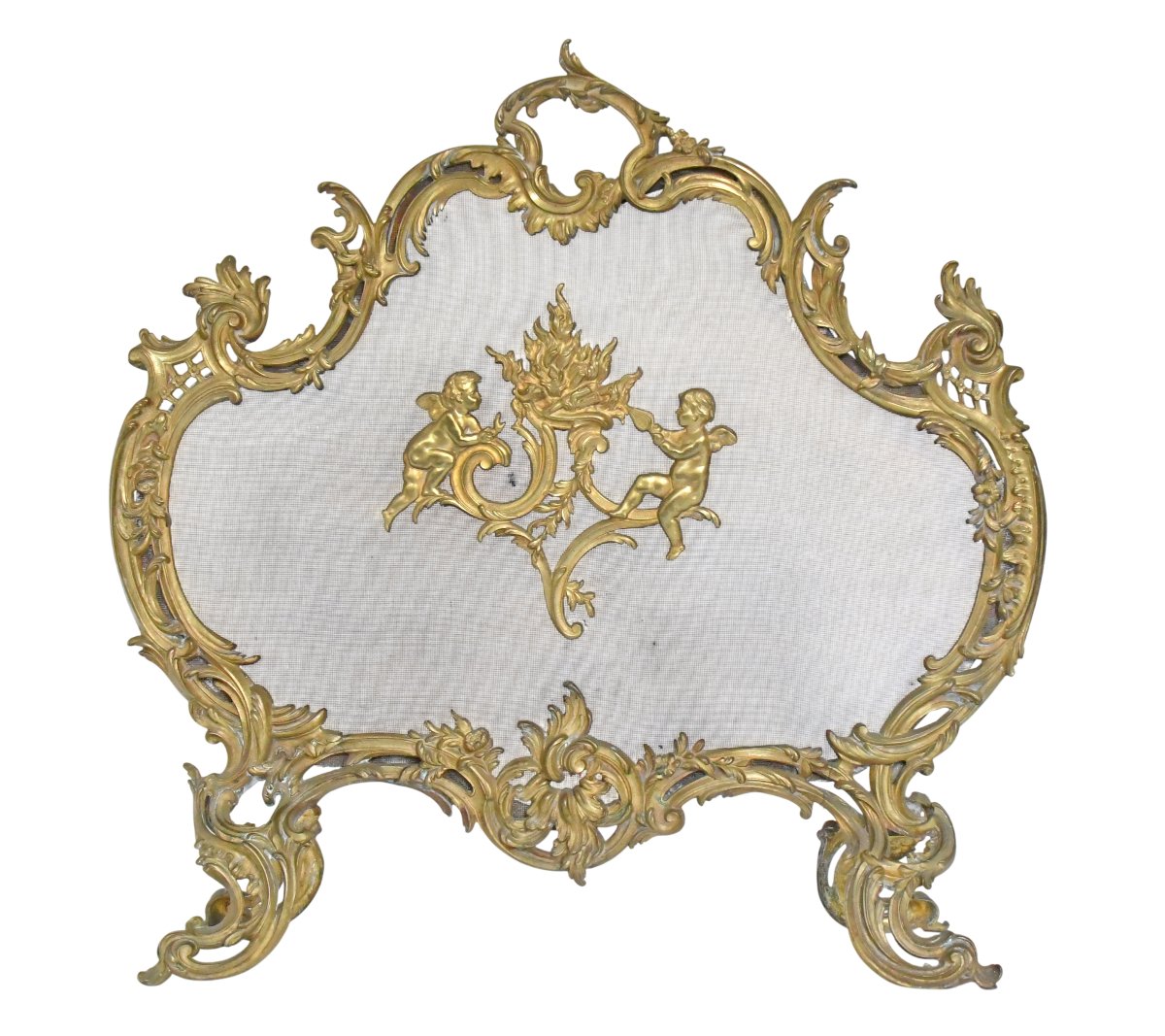 Écran de cheminée en bronze ciselé et doré de style Louis XV 