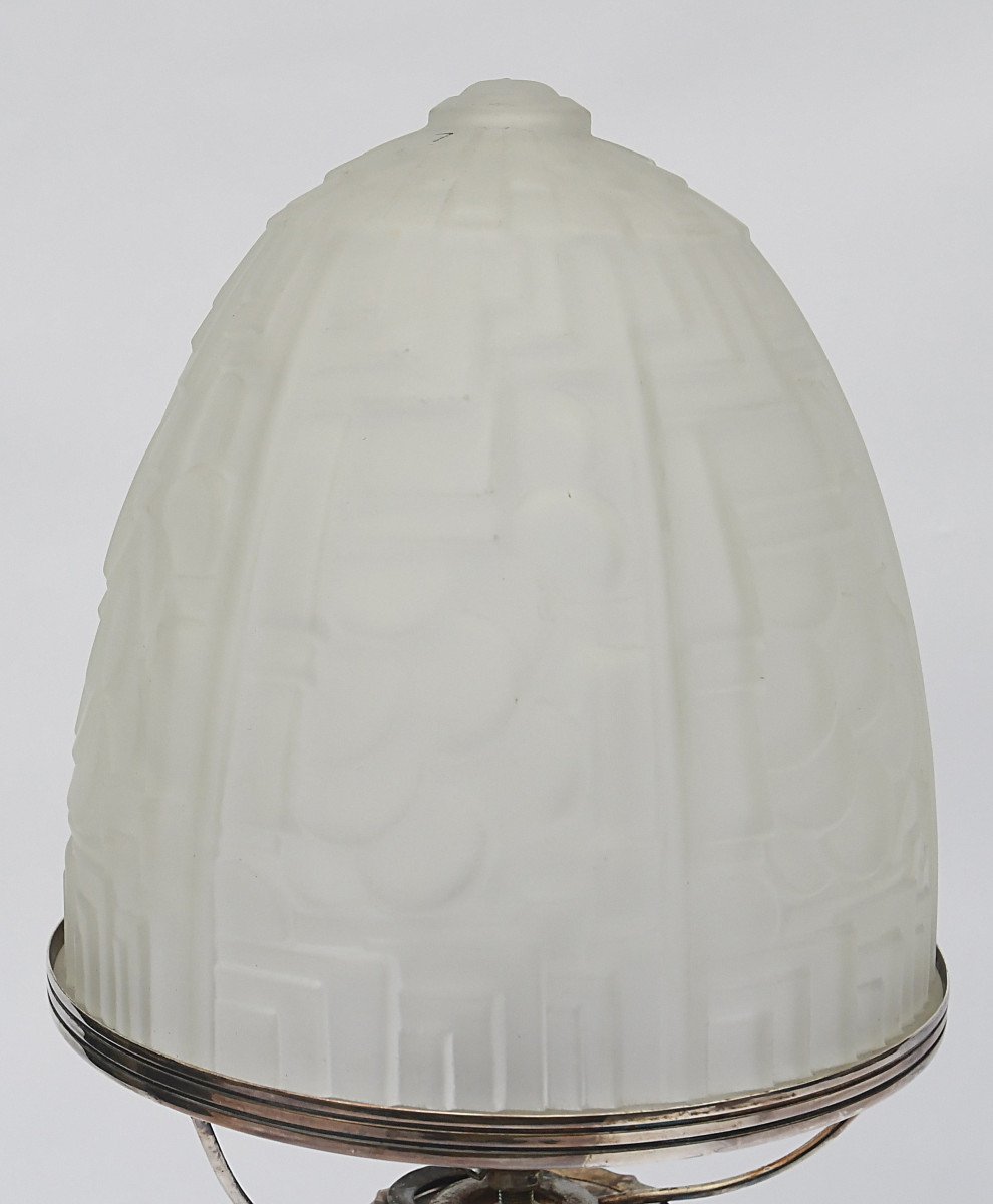 Art Deco Lamp In Molded Glass And Silver Metal-photo-3