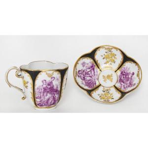 Tasse et sa sous-tasse en porcelaine de Meissen 