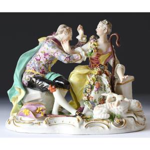 Groupe en porcelaine de Samson représentant un couple de bergères 