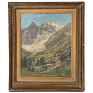 Clément CASTELLI (1870-1959) Huile sur toile "Village d'Entrèves. Mont Blanc, versant Italien" 