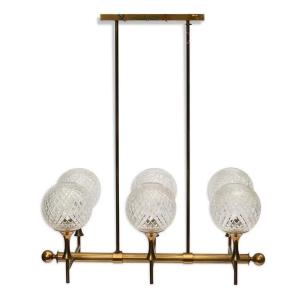 Gilded Brass And Glass Chandelier Attributed To Carl Fagerlund For Orrefors, 1960s