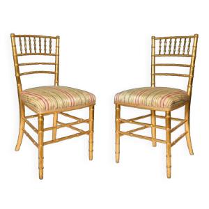 Pair Of Bamboo-style Gilded Wood Chairs