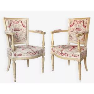 Pair Of Lacquered Wood Armchairs 