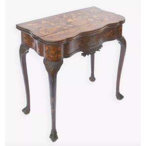 Chippendale George III Style Card Table With Rich Marquetry Decoration 