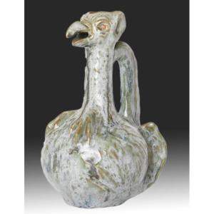 Zoomorphic Pitcher In Enameled Stoneware By Félix Optat Milet (1838-1911) 
