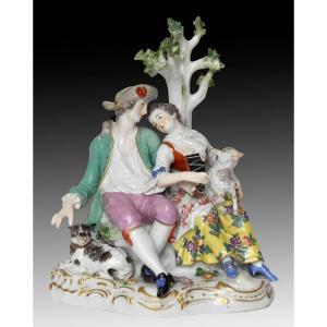Meissen Porcelain Group Loving Couple, Model D19 