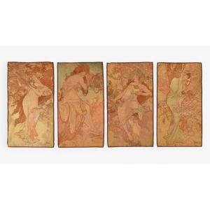Four Tapestries Representing 4 Seasons After Alphonse Mucha 