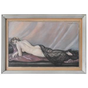 Julien Jacques LECLERC (1887-1972) " Nu à la dentelle noire " Pastel
