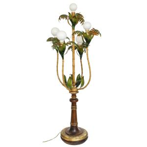 Five-armed Palm Tree Floor Lamp Imitating Bamboo Stems, Circa 1970/80
