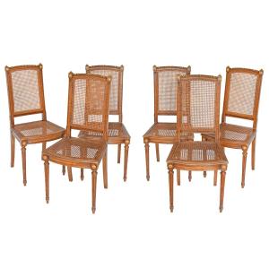 Série de 6 chaises cannées de style Louis XVI 