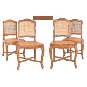 Suite Of 4 Louis XV Period Caned Chairs Stamped By Charles Delenoncourt