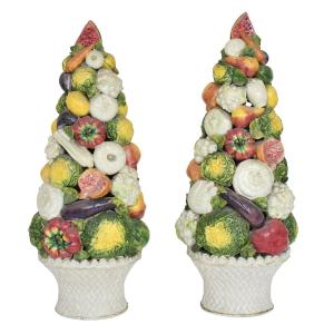 Pair Of Large Italian Ceramic Fruit And Vegetable Baskets