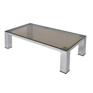 Modernist Coffee Table In Chromed Steel And Smoked Glass Attributed To Vittorio Introini For Saporiti