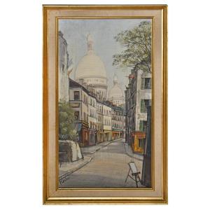 Paul Lambert (1910 - 1970) Huile sur toile Vue de Montmartre