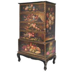 Chiffonnier In The Louis XV Style With Richly Painted Decoration Of Bouquets Of Flowers And Fruit