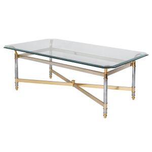 Table basse en laiton et métal chrome dans le style de Maison Jansen 